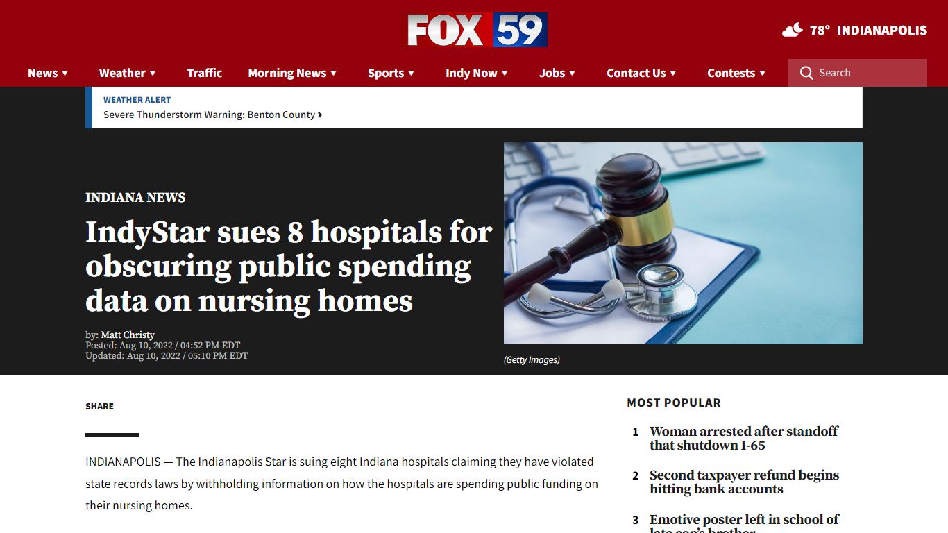IndyStar sues 8 hospitals for obscuring public spending data on nursing ...